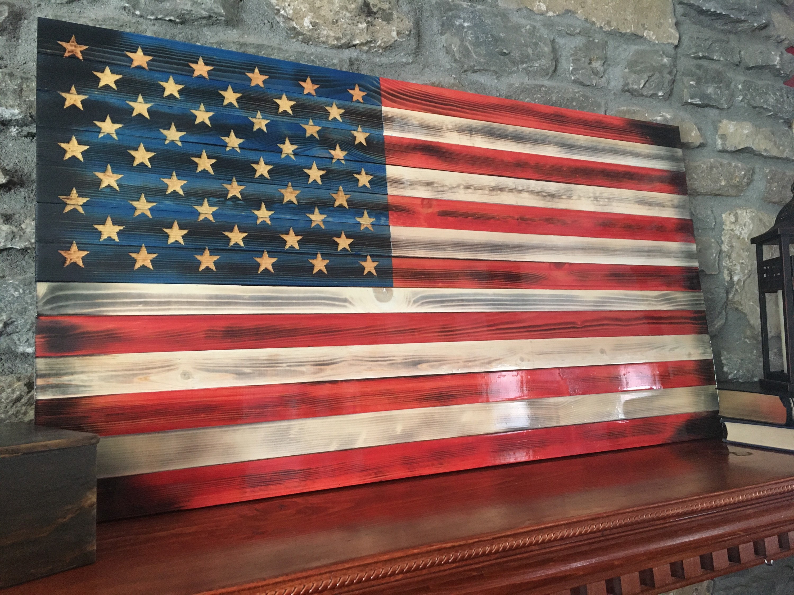 Rustic Wood American Flag Wall Art Wooden Flag Sign Etsy