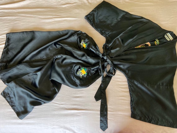 Vintage embroidered satin robe, black, Size L