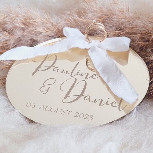 Elegant wedding accessory: Personalized ring bearer made of mirror acrylic with high-quality silk ribbon | Silver Gold Rosé Bronze