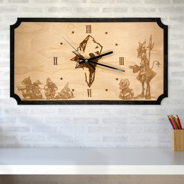 Final Fantasy IX Clock - Art mural en bois gravé, décor inspiré de la fantaisie, fait à la main