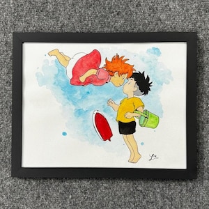 Studio Ghibli Ponyo Wall Art Original (not a print) Watercolor painting - Gift for Fans-Ask About Commissions & Custom Art