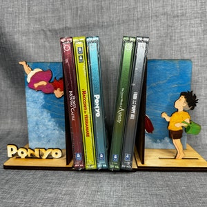 Ponyo Engraved and handpainted Bookends - Studio Ghibli - Gift for Studio Ghibli Fans-Ask About Commissions & Custom Art