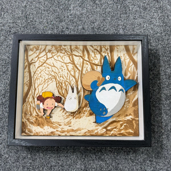 Totoro Art Shadow Box with stand - Studio Ghibli - Gift or Decor for Ghibli Fans - Ask About Commissions & Custom Art