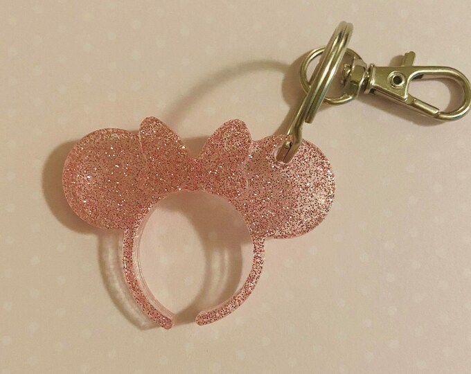 Pink Sparkle MickeyMinnie Keychain