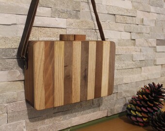 Pine Wood- Real Leather Strap Hand Bag Clutch