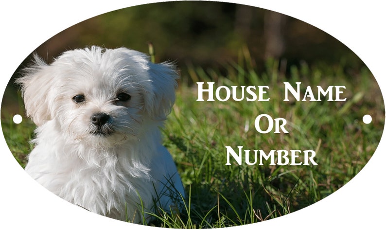 White Dog Full Colour UV Printed Metal House Plaque