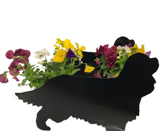 Cavalier King Charles Planter Flower Pot Black Tan 