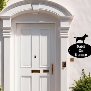 English Bull Terrier Oval House Plaque - Personalised Black Metal House Sign