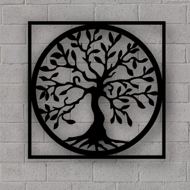 Tree of Life Square Metal Wall Art Home Decor Black Metal Etsy