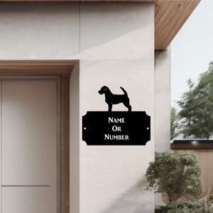 Jack Russell Metal Rectangular Cutaway House Plaque- Address Wall House Number Sign Black Metal