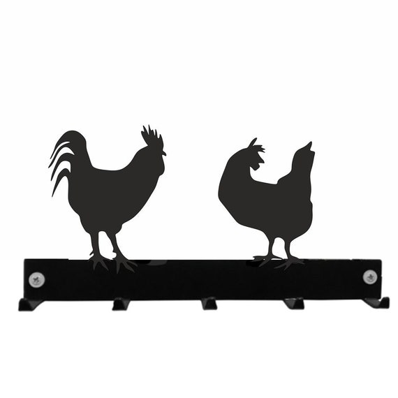Buy Cockerel and Hen 5 Coat/key Hanger Black Metal Wall Mounted