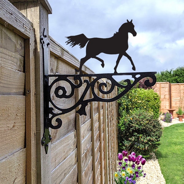 Arabian Horse Ornamental Hanging Bracket - Contemporary Hanging Basket Bracket Wall Mounted Decorative Garden Hanging Basket Black