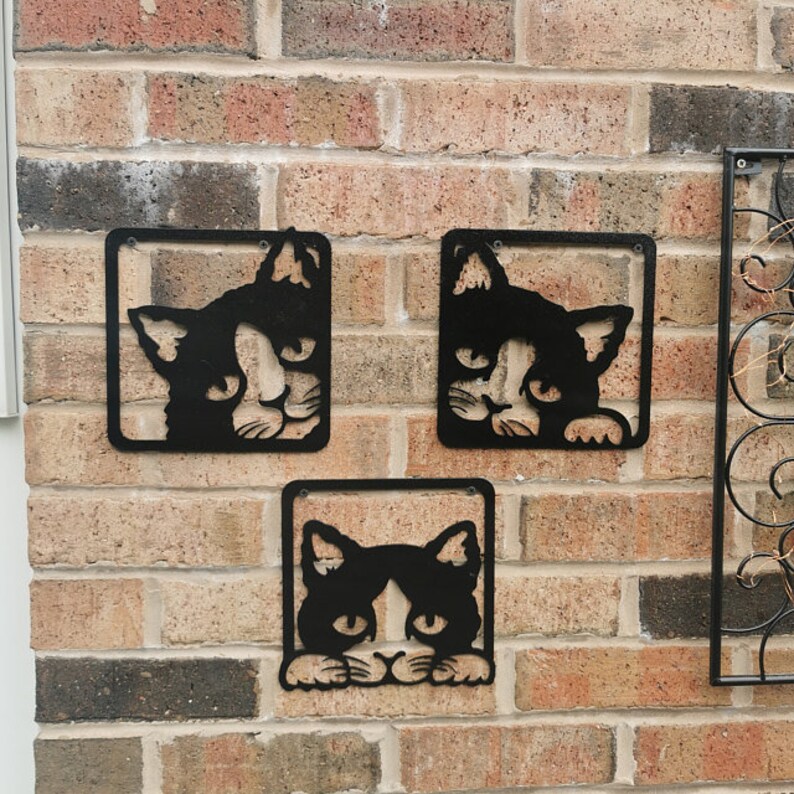 Peeping Cats Wall Art Set of 3 Metal Images Metal Wall Art Etsy