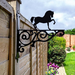 Horse Ornamental Hanging Bracket - Contemporary Hanging Basket Bracket Wall Mounted Decorative Garden Hanging Basket Black