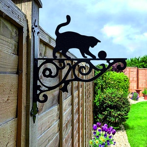 Cat With Ball Ornamental Hanging Bracket - Contemporary Hanging Basket Bracket Wall Mounted Decorative Garden Hanging Basket Black