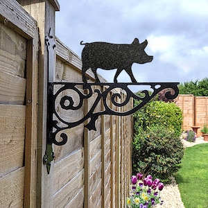 Pig Ornamental Hanging Bracket - Contemporary Hanging Basket Bracket Wall Mounted Decorative Garden Hanging Basket Black