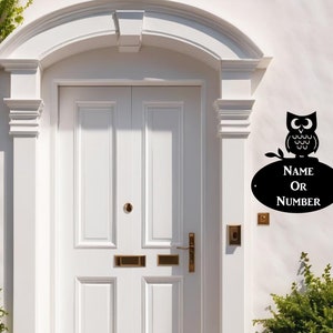 Plaque de maison ovale hibou - Plaque de maison personnalisée en métal noir