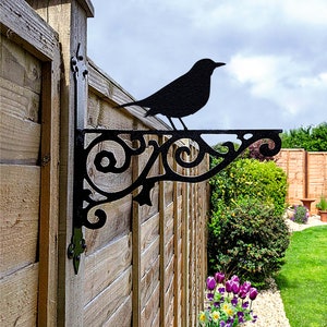 Blackbird Ornamental Hanging Bracket - Contemporary Hanging Basket Bracket Wall Mounted Decorative Garden Hanging Basket Black