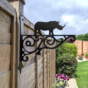 Rhino Ornamental Hanging Bracket - Contemporary Hanging Basket Bracket Wall Mounted Decorative Garden Hanging Basket Black