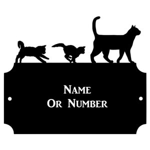 Katzen und Kätzchen Metall Rechteck Cutaway Haus Plaque-Adresse Wand Hausnummer Schild Schwarzes Metall