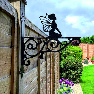 Fairy Ornamental Hanging Bracket - Contemporary Hanging Basket Bracket Wall Mounted Decorative Garden Hanging Basket Black