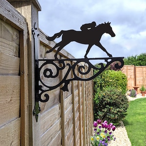 Horse Racing Ornamental Hanging Bracket - Contemporary Hanging Basket Bracket Wall Mounted Decorative Garden Hanging Basket Black