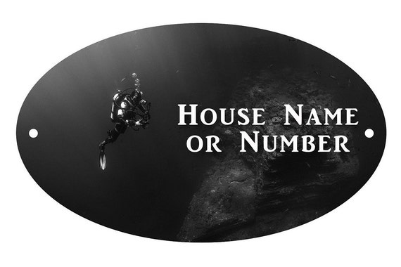 Scuba Diver House Sign Outdoor Metal Printed Coloured House Plaque