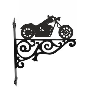 Motorbike Ornamental Hanging Bracket - Contemporary Hanging Basket Bracket Wall Mounted Decorative Garden Hanging Basket Black
