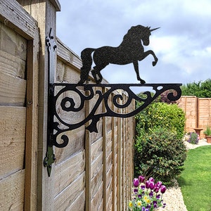 Unicorn Ornamental Hanging Bracket - Contemporary Hanging Basket Bracket Wall Mounted Decorative Garden Hanging Basket Black
