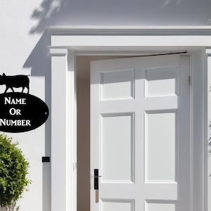 Pig Large Oval House Plaque - Personalised Black Metal House Sign