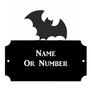 Bat Metal Rectangular Cutaway House Plaque- Address Wall House Number Sign Black Metal