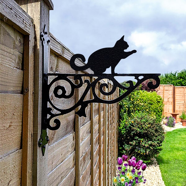 Bengal Cat Ornamental Hanging Bracket - Contemporary Hanging Basket Bracket Wall Mounted Decorative Garden Hanging Basket Black