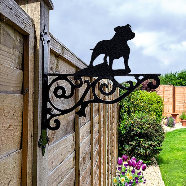 Staffordshire Bull Terrier Hanging Basket Bracket, Dog Hanging Bracket For Garden, Bull Terrier Gift For Garden Lover, Metal Garden Decor