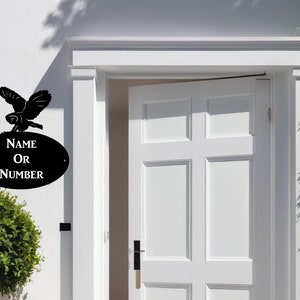 Owl Oval House Plaque - Personalised Black Metal House Sign