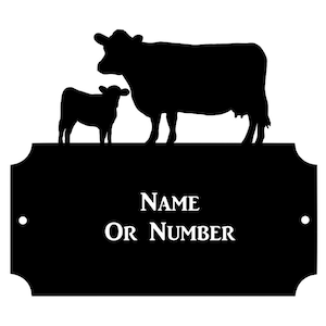 Cow and Calf Dexter Metal Rectangular Cutaway House Plaque- Address Wall House Number Sign Black Metal