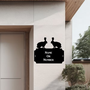 Hares Metal Rectangular Cutaway House Plaque- Address Wall House Number Sign Black Metal