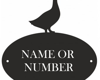 Goose 2 Line Wall Address Plaque/Sign - Bespoke Modern Contemporary Personalised House Number Door Sign