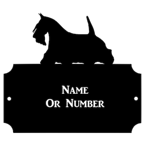 Scottish Terrier Metal Rectangular Cutaway House Plaque- Address Wall House Number Sign Black Metal
