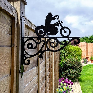 Biker Ornamental Hanging Bracket - Contemporary Hanging Basket Bracket Wall Mounted Decorative Garden Hanging Basket Black