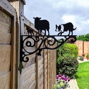 Border collie & sheep  Hanging Basket Bracket, Dog Hanging Bracket For Garden, Collie and sheep Gift For Garden Lover, Metal Garden Decor