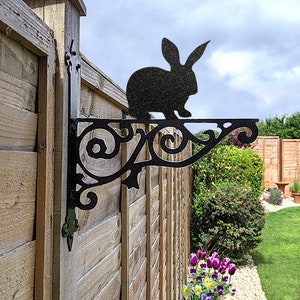 Rabbit Ornamental Hanging Bracket - Contemporary Hanging Basket Bracket Wall Mounted Decorative Garden Hanging Basket Black