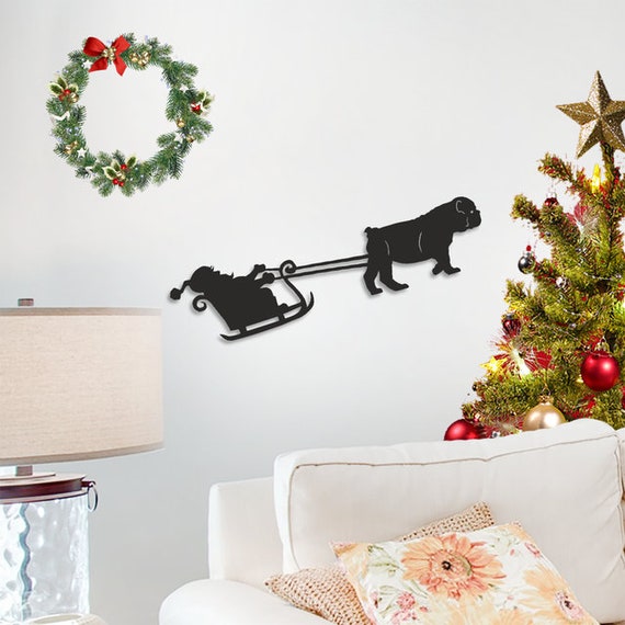 Bulldog Santa Sleigh Decoration - Etsy
