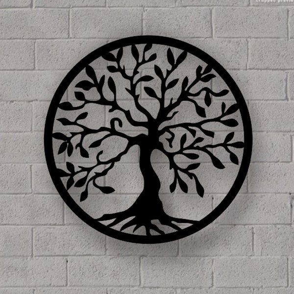 Simple Tree of Life Metal Wall Art - Décor mural en métal noir - Décoration intérieure d’art mural en métal - Décoration pour la maison et le jardin