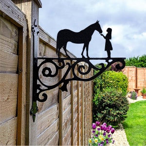 Horse and Girl Ornamental Hanging Bracket - Contemporary Hanging Basket Bracket Wall Mounted Decorative Garden Hanging Basket Black