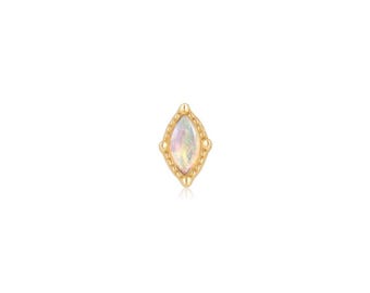 14k Solid Gold Opal Labret Piercing, Solid Gold Opal Earring, Opal Helix Piercing, Dainty Flat Back Stud Earring, Gold Opal Single Stud