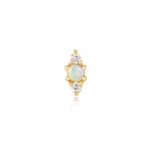 14k Solid Gold Labret Piercing, Opal Helix Piercing, Dainty Tragus Piercing, Flat Back Stud, Gold Helix Earring, Diamond & Opal Earring Stud