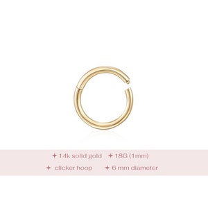 14k massief gouden clickerring, gouden scharnierende clickerring, 5 mm massief gouden helix-helixhoepel, 18G gouden neusring, gouden septumhoepel, tragussegmenthoepel
