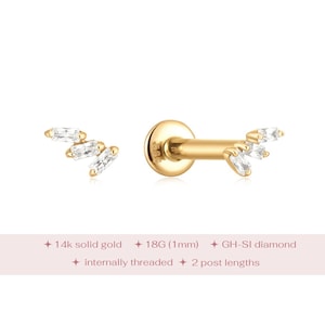 14k Solid Gold Diamant Labret Ohrstecker, Diamant Ohrstecker, Gold Helix Piercing, Zierliche Diamant Flatback Stud, Zarte Gold Tragus