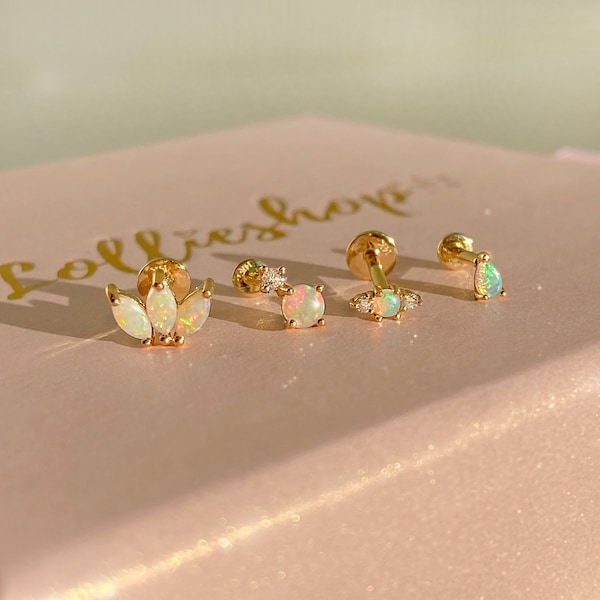 14k Solid Gold Labret Piercings, Opal Labret Piercing, Solid Gold Earrings, Opal Dainty Labret, Opal Helix Piercing, Hypoallergenic