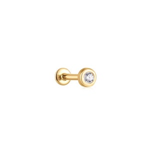 Round Diamond Solid Gold Earring, Flat Earring Backs, Nap Earrings, Gold Sleeper Earrings, 14K Yellow Gold, 14K White Gold - 5mm 6.5mm 8mm, 14K Yellow